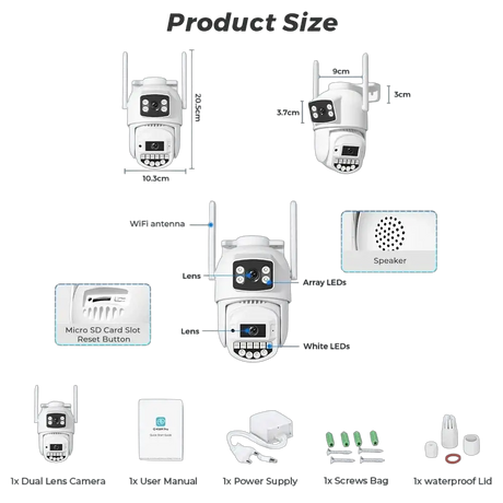 8MP 4K PTZ WiFi Camera - Dual Lens With Dual Screen AI Tracking Surveillance - stepyours.com