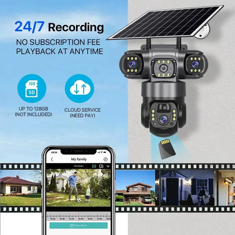 V380PRO 3 Lens WiFi Solar Camera 15MP 360 Outdoor Waterproof CCTV Night Vision - stepyours.com