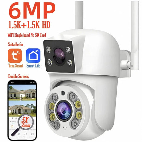 Tuya 8MP WiFi IP Camera PTZ Dual Lens Dual Screen Color Night Vision AI Alerts - stepyours.com