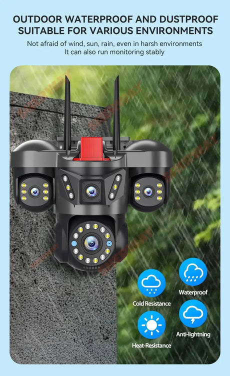 Sherway 10K 20MP UHD Outdoor Quad Lens WiFi IP Camera With 360 PTZ Auto Tracking - stepyours.com