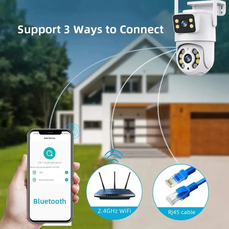 Tuya 8MP WiFi IP Camera PTZ Dual Lens Dual Screen Color Night Vision AI Alerts - stepyours.com