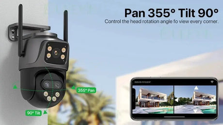 6K 9MP Outdoor Tri - Lens WiFi IP Camera - Auto Tracking And Dual Screen - stepyours.com