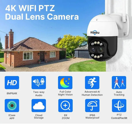 Hiseeu 4K 8MP PTZ WiFi IP Camera With 8X Zoom Night Vision And Smart Detection - stepyours.com