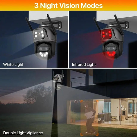 WONSDAR Outdoor WiFi IP Camera - 8x Zoom Triple Lens PTZ With Auto Tracking - stepyours.com