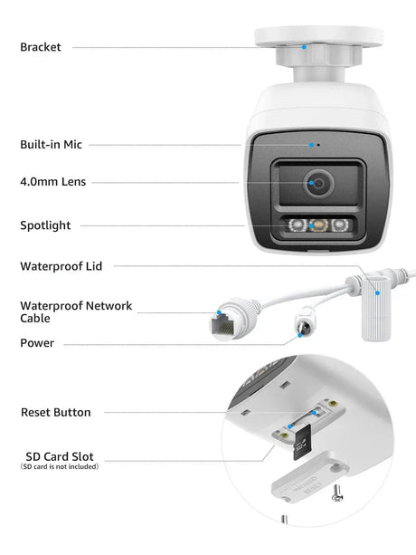 8MP Weatherproof Surveillance Camera With Microphone