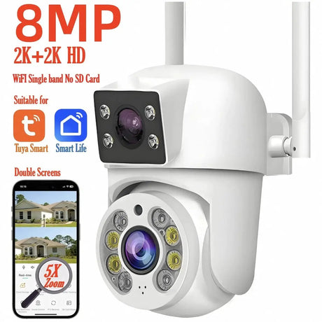 Tuya 8MP WiFi PTZ IP Camera With Dual Lens And Dual Screen Night Vision Outdoor - stepyours.com