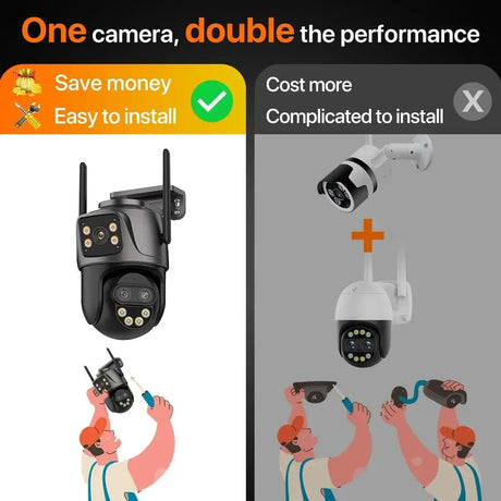 IP Camera 6K 9MP WiFi Outdoor Camera - 3 Lens Dual Screen PTZ With 8x Zoom - stepyours.com