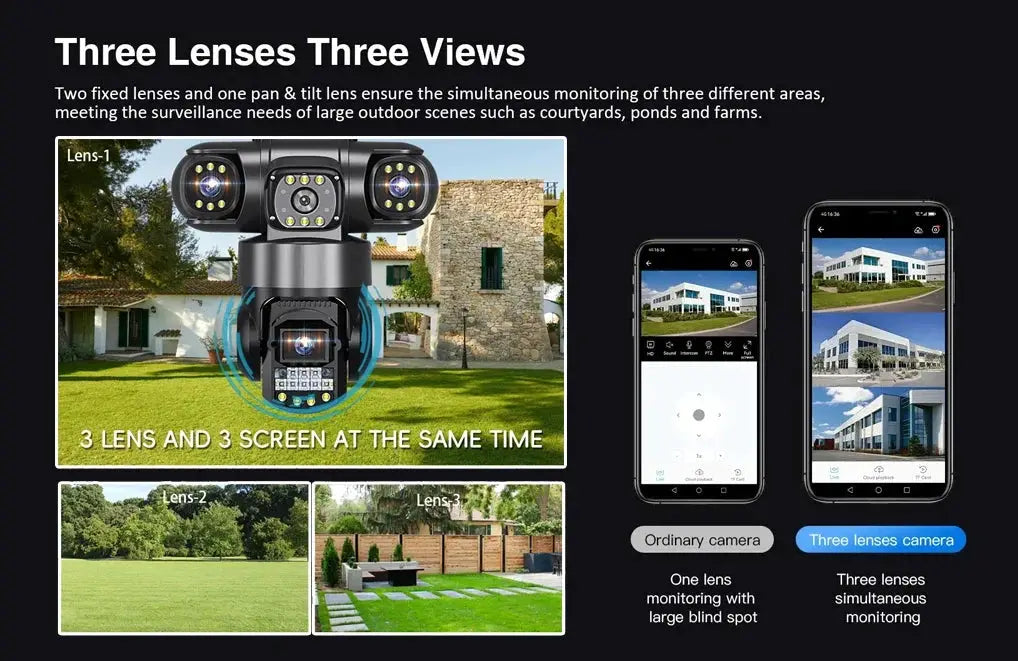V380 Pro WiFi IP Camera Outdoor 12MP 6K Triple Lens Night Vision - Weatherproof by stepyours.com