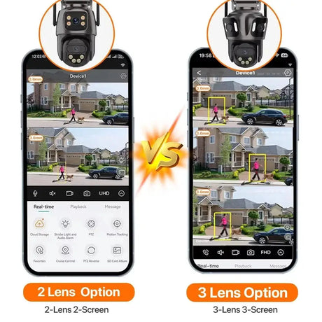 WONSDAR Three Screen WIFI IP Camera Outdoor - Dual Lens AI Human Detection Hooks - stepyours.com