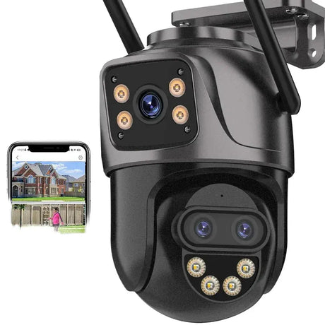 IP Camera 6K 9MP WiFi Outdoor Camera - 3 Lens Dual Screen PTZ With 8x Zoom - stepyours.com