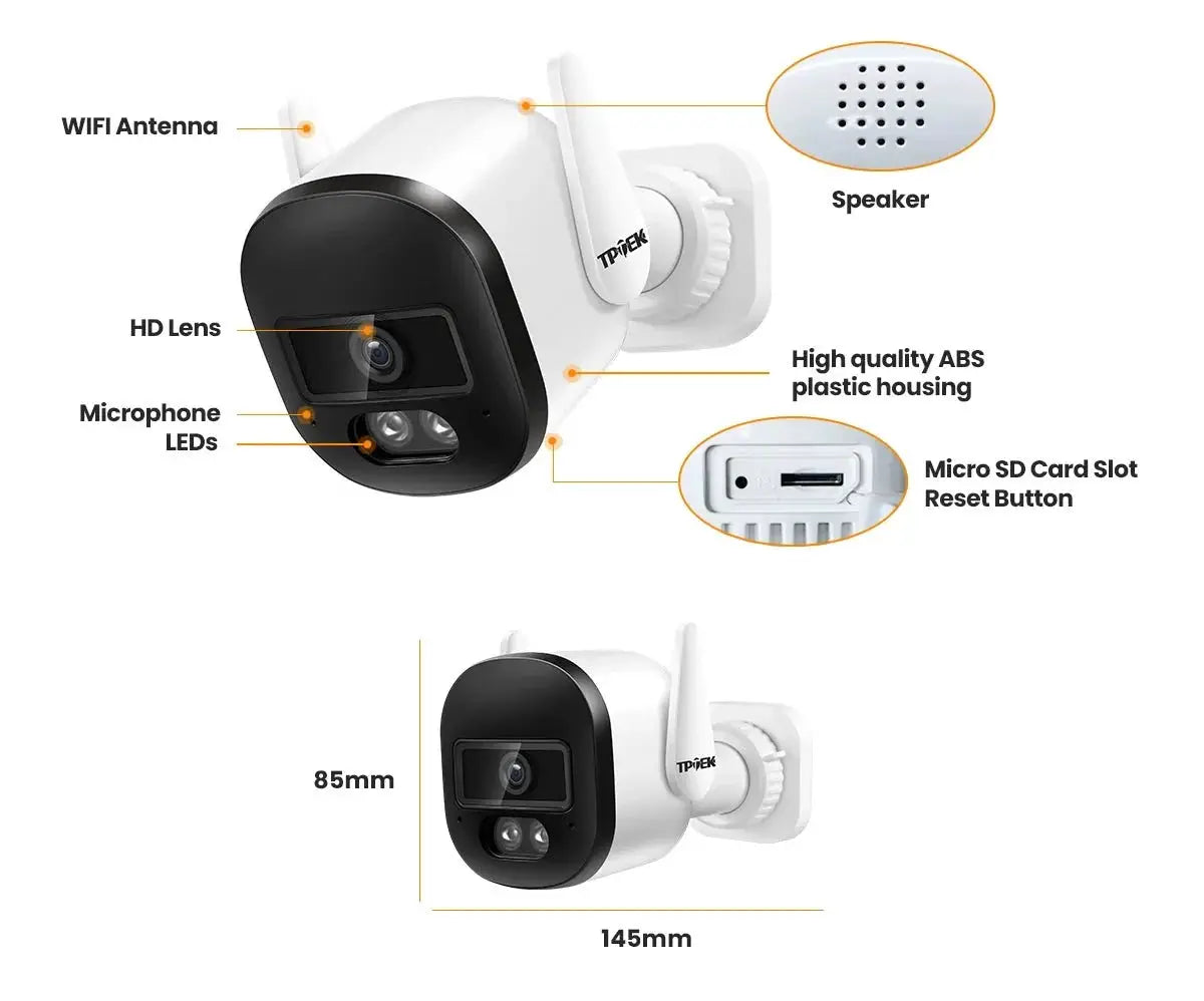 TPTEK 3MP WiFi Outdoor Bullet Camera - AI Human Detection, IP66 Weatherproof - stepyours.com