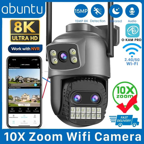 Abuntu 15MP 8K PTZ WiFi Outdoor Camera - 10X Zoom AI Human Detection - stepyours.com