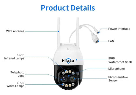 Hiseeu 4K 8MP PTZ WiFi IP Camera With 8X Zoom Night Vision And Smart Detection - stepyours.com
