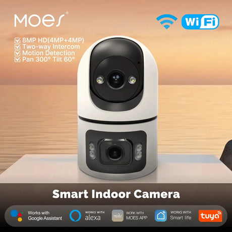 Moes Tuya WiFi 4MP Dual Lens Indoor Cam With Night Vision Motion Two Way Audio - stepyours.com