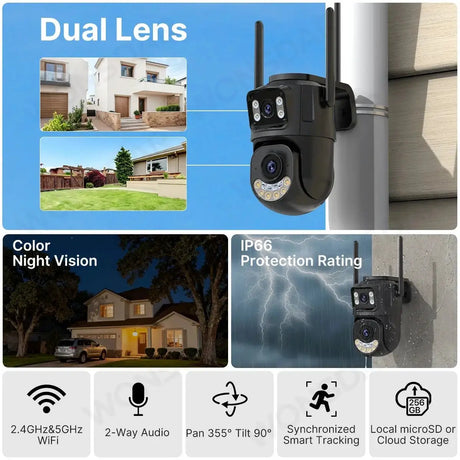 External WiFi PTZ Camera Dual Lens - Outdoor 2.4Ghz And 5Ghz WiFi Auto Tracking - stepyours.com