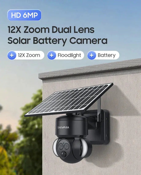 Shiwojia 6MP Solar Camera With 4G Sim Card Outdoor 12X Zoom