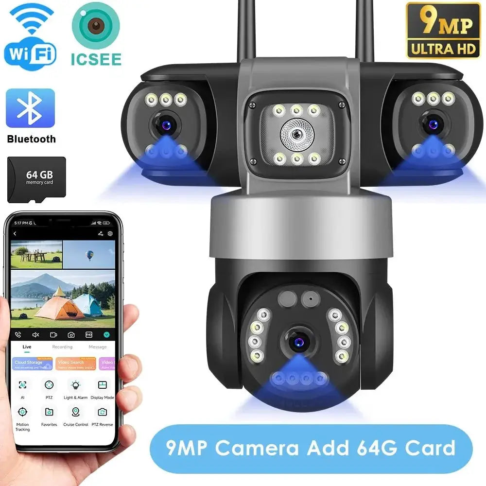 12MP Outdoor WiFi PTZ Camera With 6K HD Triple Lens Waterproof - stepyours.com