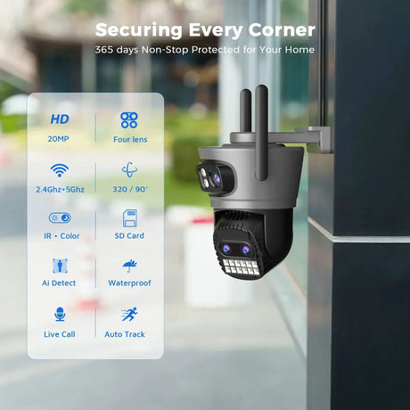 20MP Outdoors WiFi PTZ Security Camera - AI Human Detection and 10X Zoom Hooks by stepyours.com