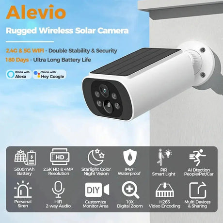 Alevio 2.5K Outdoor Solar Camera Wireless AI Security With Night Vision Hooks - stepyours.com
