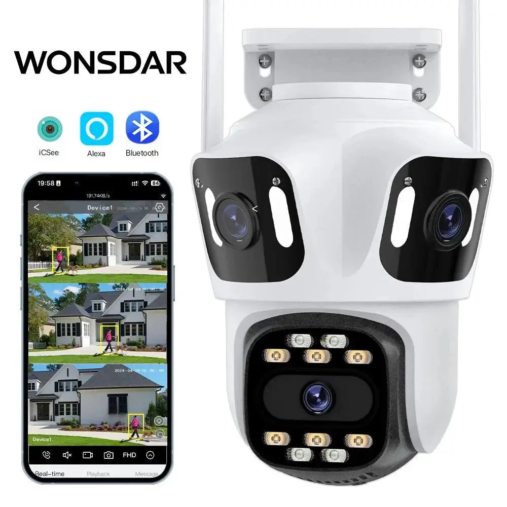 WONSDAR Three Lens Three Screen IP Camera - AI Auto Tracking For Total Security - stepyours.com