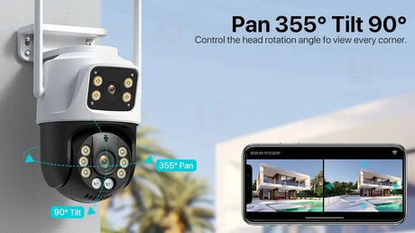 Dual Lens 360 Degree WiFi Camera IP66 Outdoor Security 8MP 4K PTZ - stepyours.com