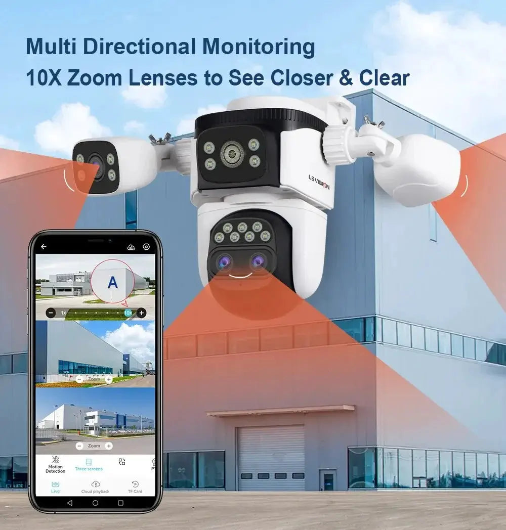 LS VISION 20MP Outdoor WiFi Security Camera With 4 Lenses 10X Zoom Auto Tracking - stepyours.com