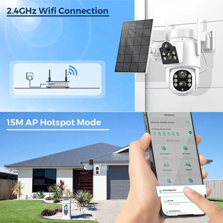 Solar IP Camera Dual Lens PTZ WiFi Outdoor Security Camera 8MP Solar Powered - stepyours.com