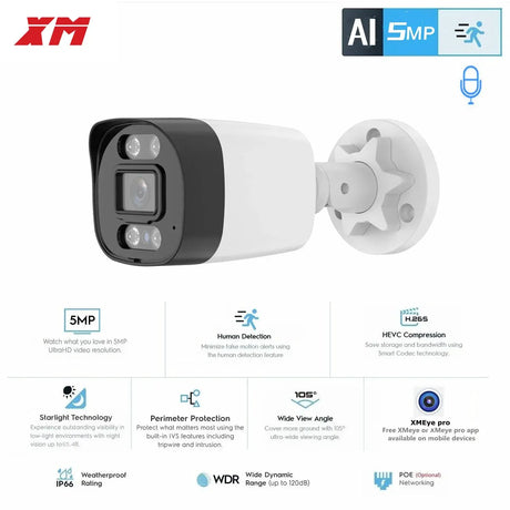 XM 5MP AI IP Camera PoE CCTV Outdoor Security Waterproof NVR System Xmeyepro - stepyours.com