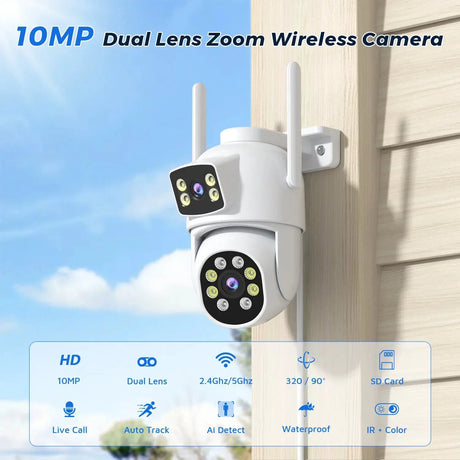 BESDER 10MP Dual - Lens Outdoor WiFi IP Camera - Auto - Tracking and Night Vision - stepyours.com