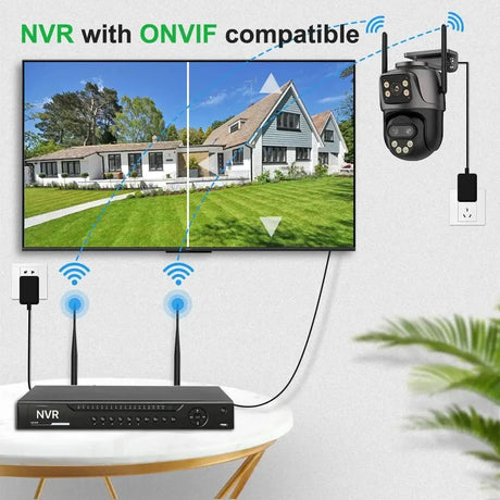 6K 9MP Outdoor Tri - Lens WiFi IP Camera - Auto Tracking And Dual Screen - stepyours.com