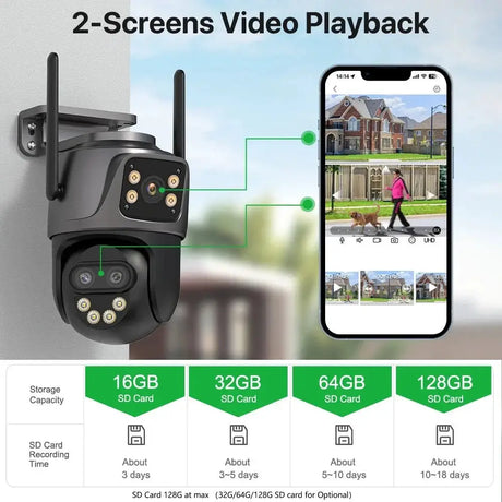 6K 9MP Outdoor Tri - Lens WiFi IP Camera - Auto Tracking And Dual Screen - stepyours.com