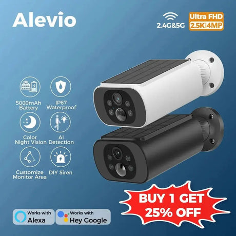 Alevio 2.5K Outdoor Solar Camera Wireless AI Security With Night Vision Hooks - stepyours.com
