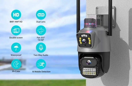 Outdoor WiFi PTZ Camera 8MP Dual - Lens 4K AI Tracking Dual Screen Night Vision - stepyours.com