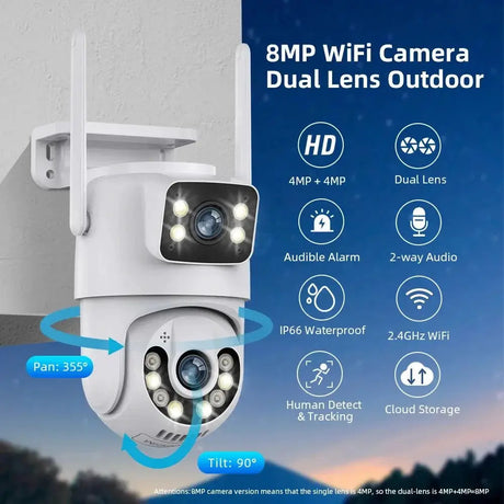 Outdoor Wireless Security IP Camera 4K 8MP Dual Lens - AI Auto Tracking - stepyours.com