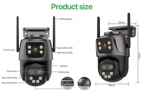 6K 9MP Outdoor Tri - Lens WiFi IP Camera - Auto Tracking And Dual Screen - stepyours.com