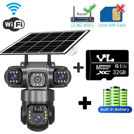 V380PRO 3 Lens WiFi Solar Camera 15MP 360 Outdoor Waterproof CCTV Night Vision - stepyours.com