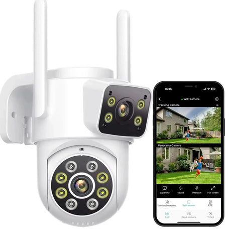 Outdoor Wireless Security IP Camera 6K 12MP Dual Lens PTZ Smart Tracking - stepyours.com