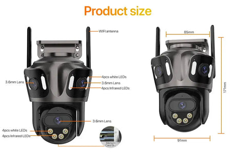 WONSDAR Three Screen WIFI IP Camera Outdoor - Dual Lens AI Human Detection Hooks by stepyours.com