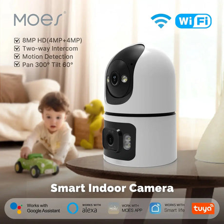 Moes Tuya WiFi 4MP Dual Lens Indoor Cam With Night Vision Motion Two Way Audio - stepyours.com