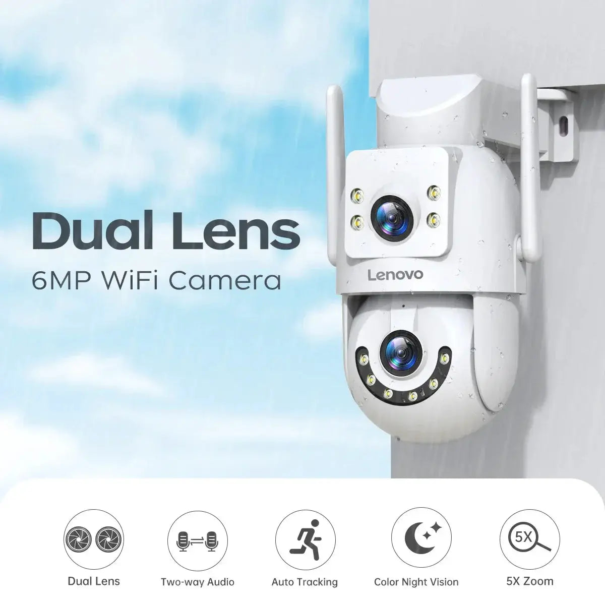Lenovo 4K Outdoor WiFi Surveillance Camera Dual Lens PTZ IP - ESCAPION