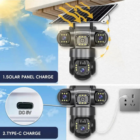 V380Pro 3 Lens WiFi Solar Camera 360 Outdoor Waterproof Security - stepyours.com