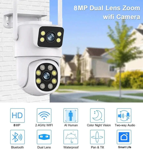 Sherway 4K 8MP Tuya Dual - Lens Outdoor PTZ Camera - AI Tracking and Smart Home - stepyours.com