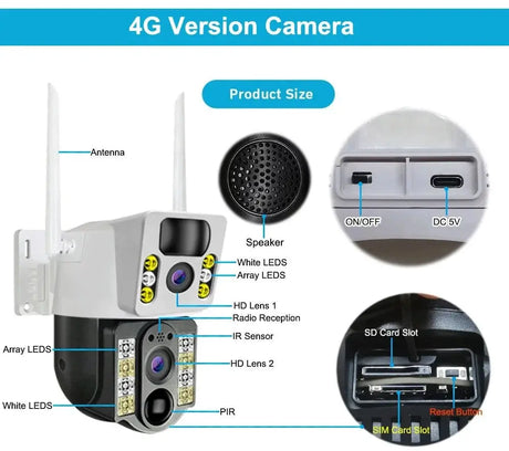 V380 Pro Solar 8MP 4K Wireless Camera - Dual Lens, 4G PIR Night Vision - stepyours.com