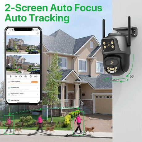 6K 9MP Outdoor Tri - Lens WiFi IP Camera - Auto Tracking And Dual Screen - stepyours.com