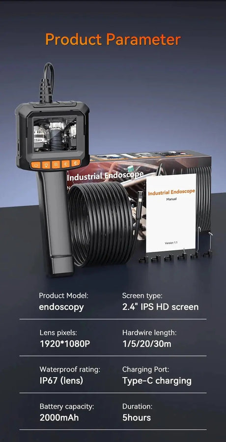 Industrial Endoscope Camera 2.4 Inch IPS LCD 1080P IP67 Waterproof Borescope - stepyours.com