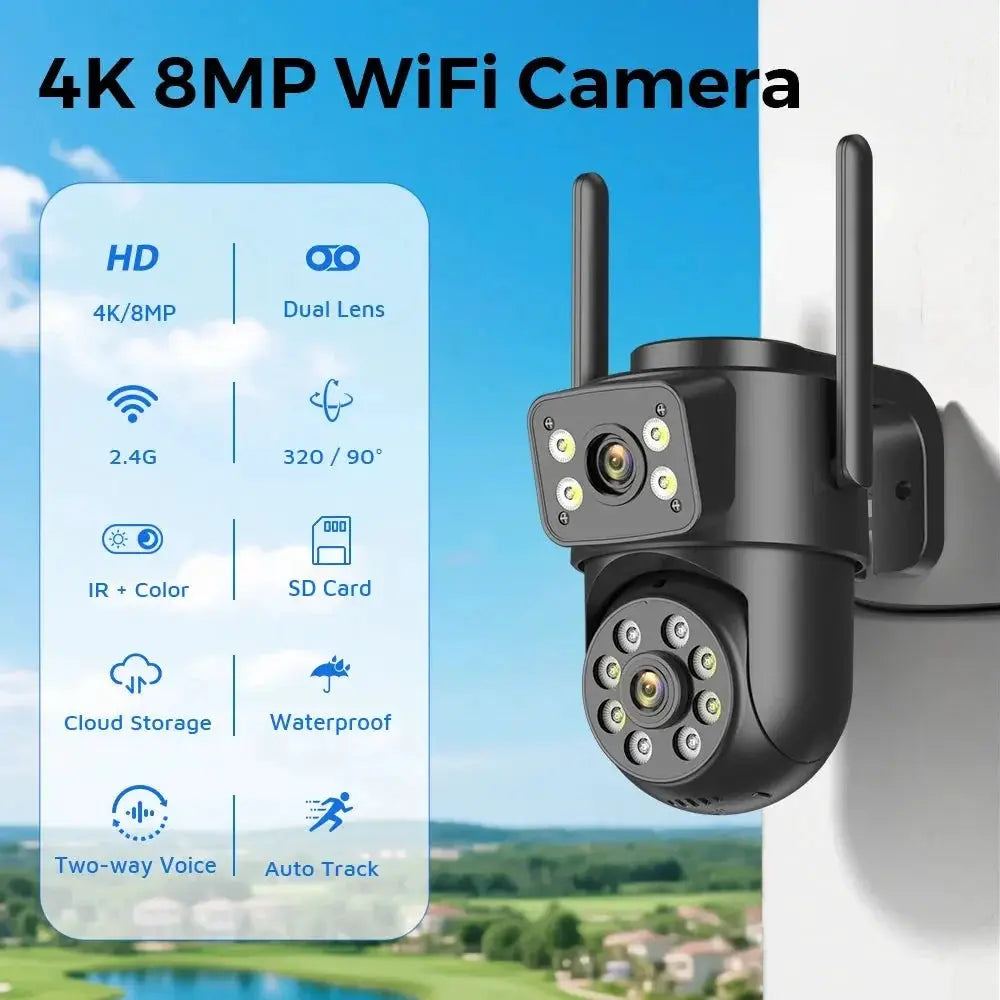 ANBIUX 4K 8MP WiFi Surveillance Camera Dual Lens Outdoor PTZ AI Human Detection - stepyours.com