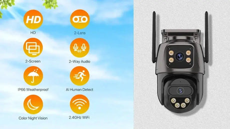 WONSDAR Dual Lens PTZ WiFi Camera Outdoor AI Security iCSee.add Hooks - stepyours.com