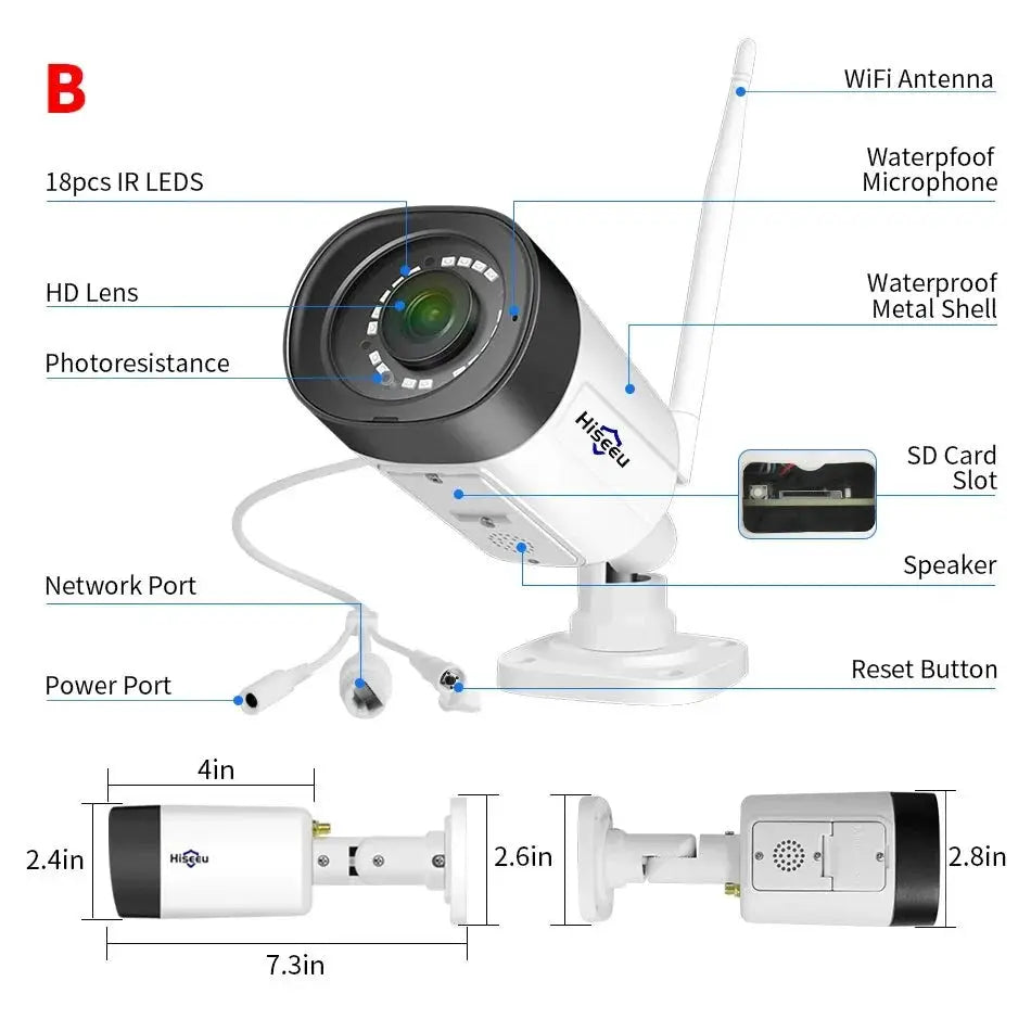 Hiseeu 3/5/8MP Wireless IP Camera - Waterproof 1080P WiFi Bullet for CCTV Kits - stepyours.com