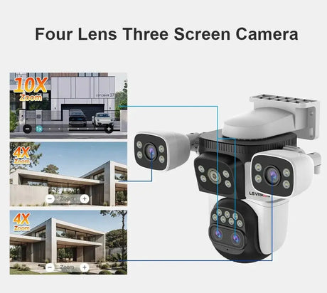LS VISION 20MP Outdoor WiFi Security Camera With 4 Lenses 10X Zoom Auto Tracking - stepyours.com