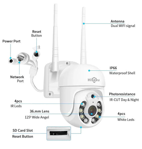 5MP Outdoor WiFi PTZ Camera With 5X Digital Zoom P2P CCTV Hiseeu Compatible - stepyours.com